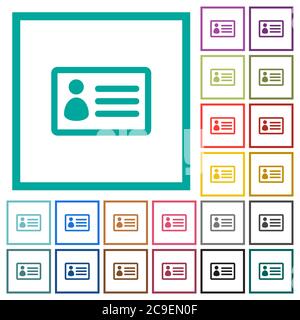 ID-Karten flache Farbsymbole mit Quadranten Rahmen auf weißem Hintergrund Stock Vektor