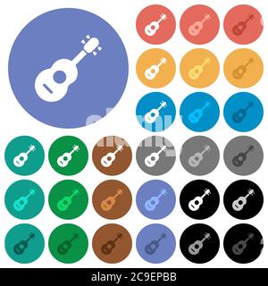 Akustische Gitarre mehrfarbige flache Symbole auf runden Hintergründen. Inklusive weißer, heller und dunkler Symbolvarianten für schwebe- und aktive Statuseffekte, und Stock Vektor