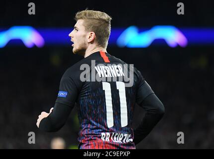 LONDON, ENGLAND - 19. FEBRUAR 2020: Timo Werner aus Leipzig im Rahmen der ersten Etappe der UEFA Champions League Runde von 16 zwischen dem Tottenham Hotspur FC und RB Leipzig im Tottenham Hotspur Stadion 2019/20. Stockfoto