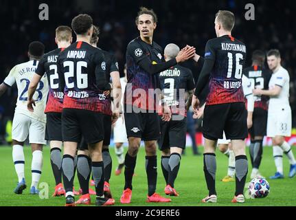 LONDON, ENGLAND - 19. FEBRUAR 2020: Yussuf Poulsen aus Leipzig im Rahmen der ersten Etappe der UEFA Champions League Runde 16 zwischen Tottenham Hotspur FC und RB Leipzig im Tottenham Hotspur Stadion 2019/20. Stockfoto