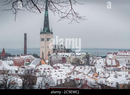 Überblick über einen Wintertag in der Altstadt von Tallinn, Estland Stockfoto