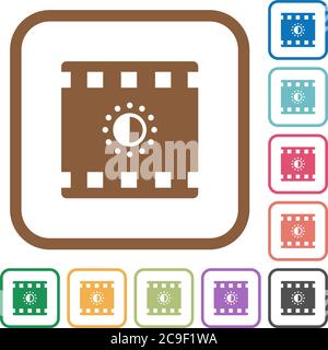 Filmsättigung Einfache Symbole in farbigen abgerundeten quadratischen Rahmen auf weißem Hintergrund Stock Vektor