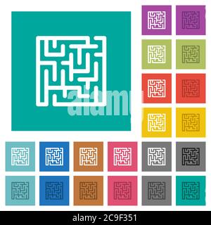 Labyrinth mehrfarbige flache Symbole auf einfachen quadratischen Hintergründen. Weiße und dunklere Symbolvarianten für schwebe- oder aktive Effekte. Stock Vektor