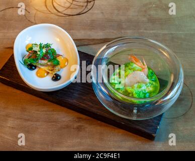 Gourmet-Gericht von Küchenchef Marc Homberger vom Hotel Florhof, Zürich, Schweiz Stockfoto