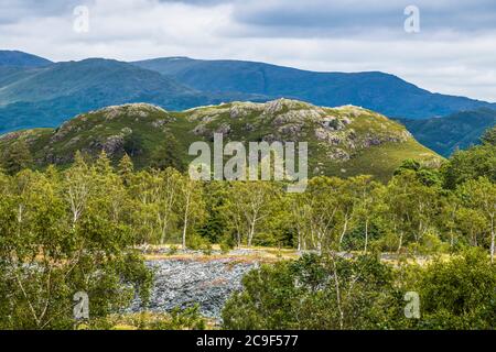 Blick auf die Lake District Fells von Hodge Close Quarry im Lake District Stockfoto