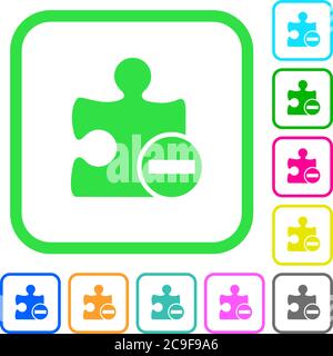 Entfernen Plugin lebendige farbige flache Symbole in gekrümmten Rändern auf weißem Hintergrund Stock Vektor