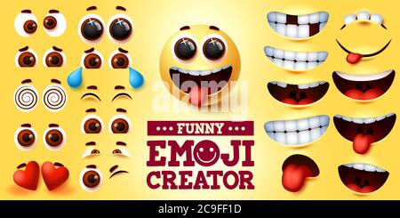 Lustige Emoji Smiley Vektor Schöpfer gesetzt. Smiley Emojis Kit in lustigen Gesichtern mit editierbarem Gesichtsausdruck für Emoticon Zeichen und Symbol Design Element. Stock Vektor