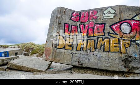 Ökologische Wandmalerei auf einem deutschen Bunker des Zweiten Weltkriegs, Berck, Pas-de-Calais, Haut-de France, Frankreich Stockfoto