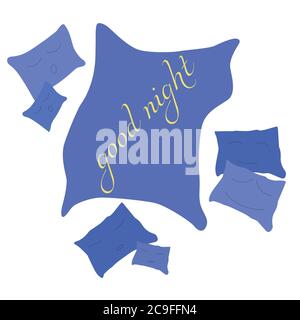 Cartoon lustige Decke und Kissen mit geschlossenen Augen schlafen. Gute Nacht Stock Vektor