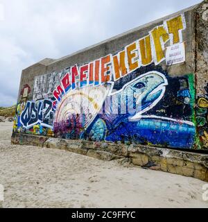 Ökologische Wandmalerei auf einem deutschen Bunker des Zweiten Weltkriegs, Berck, Pas-de-Calais, Haut-de France, Frankreich Stockfoto