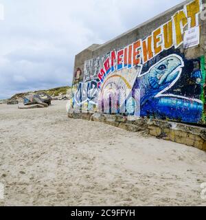 Ökologische Wandmalerei auf einem deutschen Bunker des Zweiten Weltkriegs, Berck, Pas-de-Calais, Haut-de France, Frankreich Stockfoto