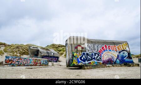 Ökologische Wandmalerei auf einem deutschen Bunker des Zweiten Weltkriegs, Berck, Pas-de-Calais, Haut-de France, Frankreich Stockfoto