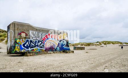 Ökologische Wandmalerei auf einem deutschen Bunker des Zweiten Weltkriegs, Berck, Pas-de-Calais, Haut-de France, Frankreich Stockfoto