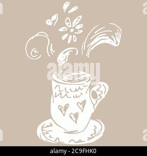 Handgezeichnete Illustration für Tee- oder Kaffeetassen in Gravurstil für Menü oder Café. Vector Arabische Kaffeetasse. Antiker arabischer Tee. Handgezeichneter Umriss-Doodle Stock Vektor