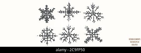 Nahtlose Winter Schneeflocke Set Illustration Cliparts. Einfache Geschlecht neutral Kinderzimmer festliche Sammelalbum Aufkleber. Kinder skurrilen niedlichen Hand gezeichnet Cartoon Stock Vektor