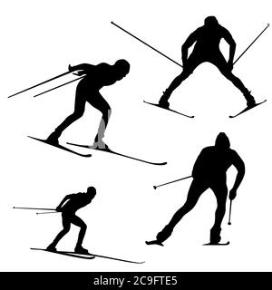 Silhouette eines Skifahrers auf weißem Hintergrund Stock Vektor