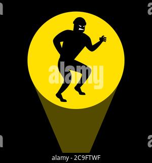 Silhouette von Dieb, die im Licht einer Taschenlampe schleichen Stock Vektor