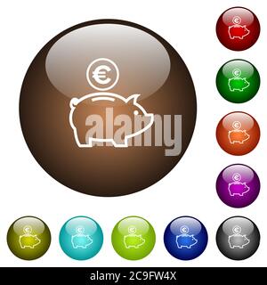 Weiße Symbole auf runden farbigen Glasknöpfen Stock Vektor