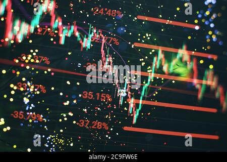 Finanzdaten auf einem Monitor, der auch von Markt analysieren. Balkendiagramme, Diagramme, Finanzzahlen. Stockfoto