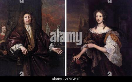 Jan de Baen (1633-1702) - Porträt von Gisbert Cuper und Aleida van Suchtelen. Stockfoto