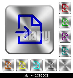 Importieren Sie gravierte Symbole auf runden quadratischen glänzenden Stahlknöpfen Stock Vektor