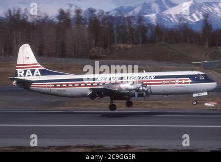 REEVE ALEUTIAN AIRWAYS LOCKHEED L-188 ELECTRA. Stockfoto