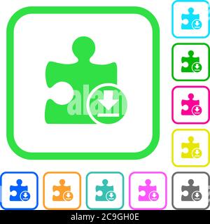 Download Plugin lebendige farbige flache Symbole in gekrümmten Rändern auf weißem Hintergrund Stock Vektor