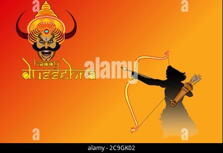 Vektor-Illustration von Bogen, Pfeil und Lord Rama. Grußkarte mit Bogen und Köcher für RAM Navami Festival. Happy Ram Navami. Stock Vektor