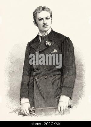 Porträt von Louis Philippe Robert von Orleans (Twickenham 1869 - Palermo 1926) bekannt zu seinen Unterstützern als Louis Philippe III oder Philip VIII.. Alte XIX Jahrhundert gravierte Illustration von La Ilustracion Española y Americana 1890 Stockfoto