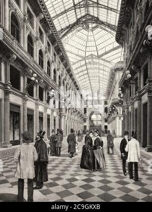 Galleria Vittorio Emanuele II, erbaut vom Architekten Giuseppe Mengoni. Mailand, Italien. Alte XIX Jahrhundert gravierte Illustration von La Ilustracion Española y Americana 1890 Stockfoto