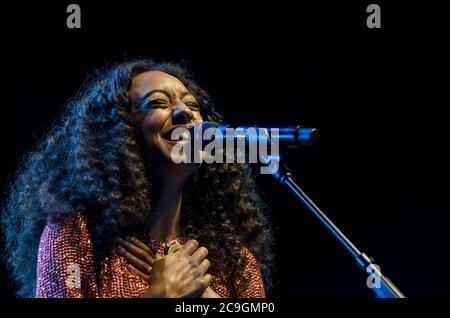 Die britische Sängerin und Songwriterin Corinne Bailey Rae tritt in der Central Park SummerStage in New York City auf Stockfoto