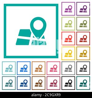 Positionsnadel auf der Karte flache Farbsymbole mit Quadrantenrahmen auf weißem Hintergrund Stock Vektor