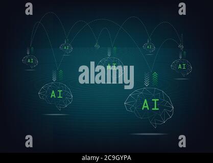 KI Gehirn mit Verbindung und Daten gegenseitig übertragen. Stock Vektor