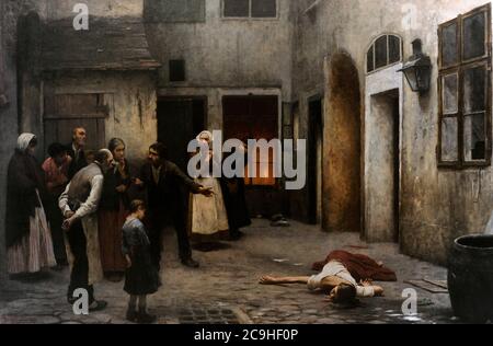 Jakub Schikaneder (1855-1924). Tschechischer Maler. Mord im Haus, 1890. Öl auf Leinwand. Nationalgalerie. Prag. Tschechische Republik. Stockfoto