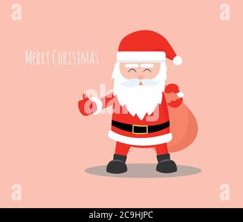 Santa Claus isoliert auf einem rosa Hintergrund. Der Weihnachtsmann trägt eine Geschenktüte für die Kinder. Stock Vektor