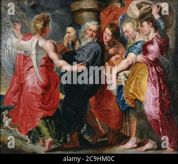 Jacob Jordaens - die Flucht von Lot und seiner Familie aus Sodom (nach Rubens) Stockfoto