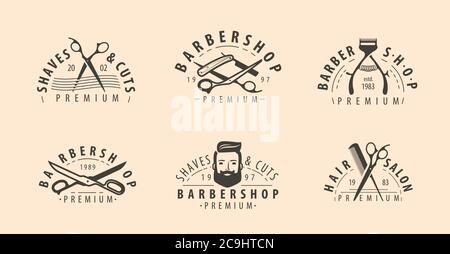 Barbershop Symbol oder Logo. Friseursalon, Schönheitskonzept Stock Vektor