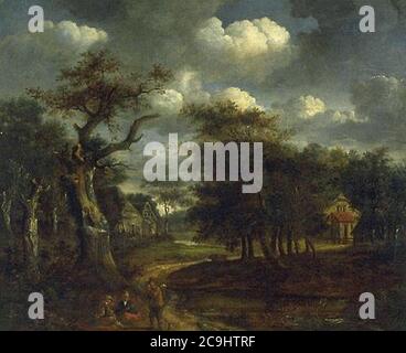 Jacob van Ruisdael - Landschaft Bäume und Häuser Stockfoto