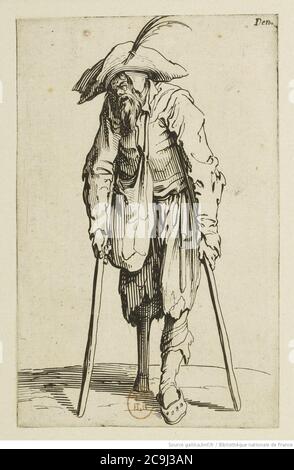 Jacques Callot - Les Gueux (14) - Le mendiant à la jambe de bois. Stockfoto