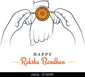 Happy Raksha Bandhan, Schwester, die rakhi an Bruder bindet, skizzenhafte Grußkarte, Karte, flache Illustration, Vektor Stock Vektor