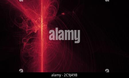 Abstrakt gerenderte futuristische Rauchtextur (8K). Dynamisches detailliertes Fraktal. Lebendige rote und schwarze Kunst Hintergrundstruktur. Teilweise verschwommen. Stockfoto