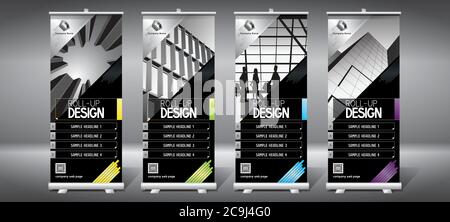 Roll-up-Vorlagen (85x200 cm) - Moderne Bürogebäude, Wolkenkratzer Stock Vektor