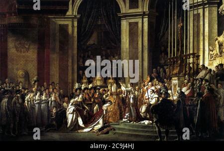 Jacques-Louis David - Weihe des Kaisers Napoleon I. und Krönung der Kaiserin Josephine). Stockfoto