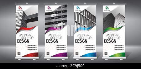 Roll-up-Vorlagen (85x200 cm) - Moderne Bürogebäude, Wolkenkratzer Stock Vektor