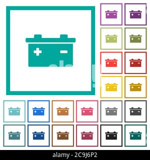 Akkumulator flache Farbsymbole mit Quadrantenrahmen auf weißem Hintergrund Stock Vektor