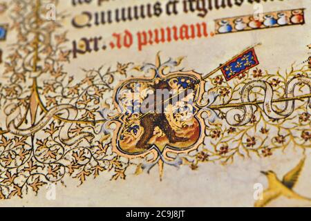 Detail einer Faksimile-Seite aus Les Grande Heures de Jean Duc de Berry, dem berühmten Stundenbuch, das der Herzog von Berry 1409 in Auftrag gab Stockfoto