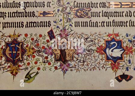 Detail einer Faksimile-Seite aus Les Grande Heures de Jean Duc de Berry, dem berühmten Stundenbuch, das der Herzog von Berry 1409 in Auftrag gab Stockfoto