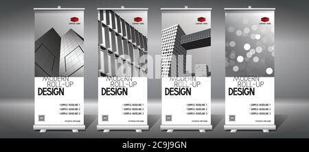 Roll-up-Vorlagen (85x200 cm) - Moderne Bürogebäude, Wolkenkratzer Stock Vektor
