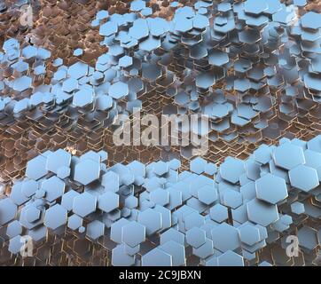 Abstrakter Hintergrund von polygonalen metallischen Waben, Illustration. Stockfoto