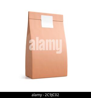 Braune Papierbeutel Tasche isoliert auf weißem Hintergrund. Stockfoto
